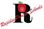 Rapides Parish Schools logo; text and an R with an apple through the center